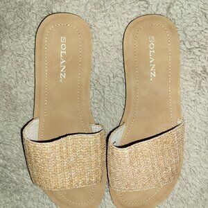 Solanz Tan Raffia Effron Slide Sandals 8.5M NWT